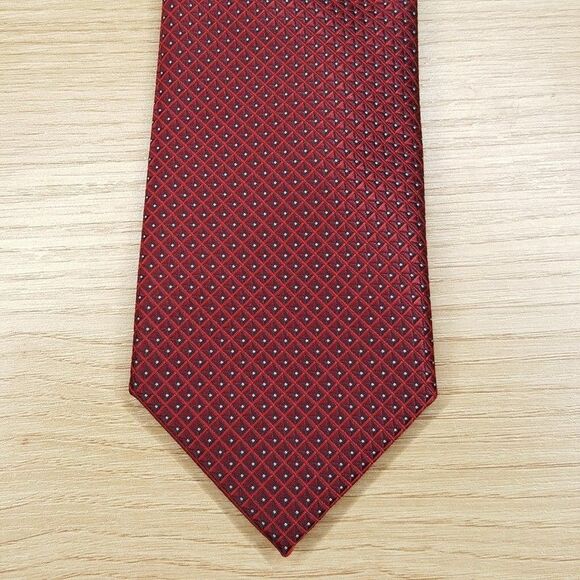 ALFANI Mens Neck Tie Burgundy Maroon Slim Geo Geometric Neat Diamond Classic - Picture 1 of 6